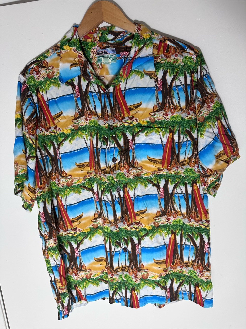 90s Vintage reyn spooner Tropical Surf & Palm Short-Sleeve Hawaiian Aloha Shirt